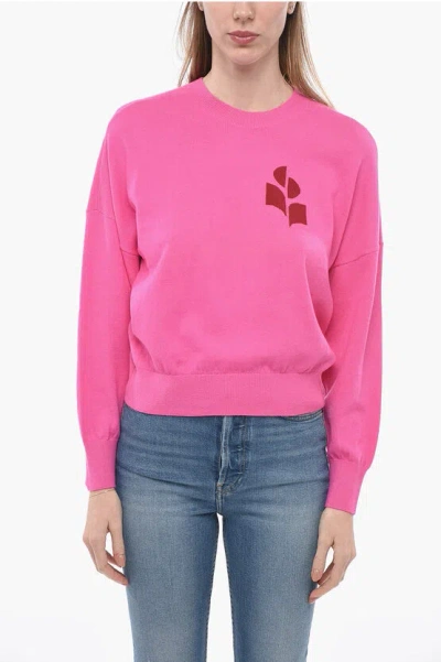 Isabel Marant Etoile Crew Neck Wool Blend Sweater With Jacquard Logo In Pink