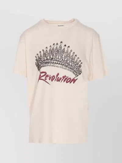 Isabel Marant Étoile Crewneck Graphic Print Short Sleeves Top In White