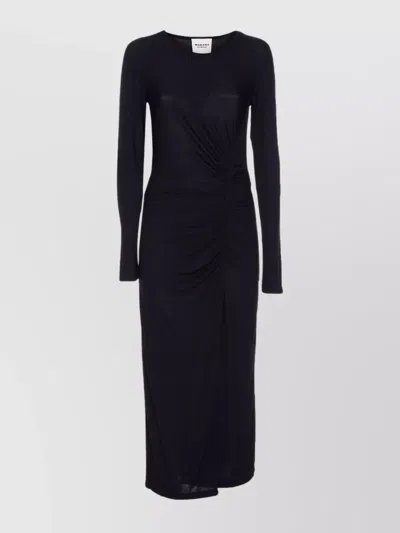ISABEL MARANT ÉTOILE CREWNECK LONG SLEEVE MIDI DRESS WITH RUCHED DETAILING