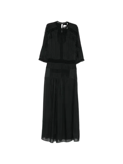 Isabel Marant Étoile Guipure-lace Pintuck-detail Midi Dress In Black