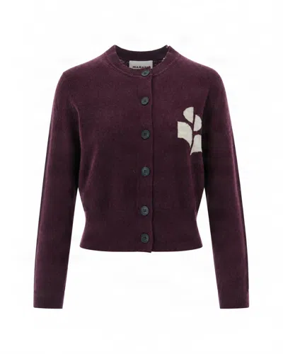 Isabel Marant Étoile Cropped Cardigan With Button Closure And Embroidered Logo In Purple