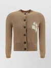Isabel Marant Étoile Cropped Cotton Cardigan With Monochrome Graphic Print In Camel