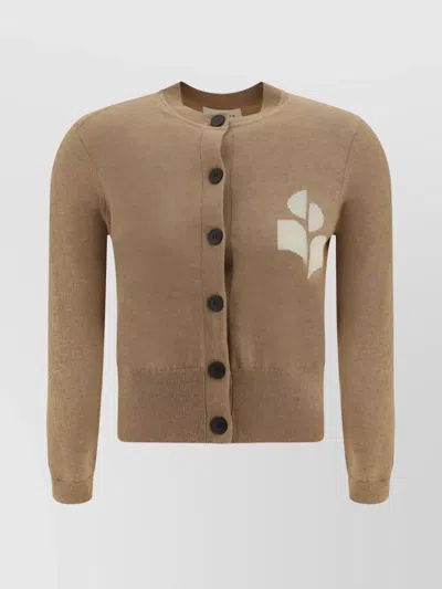 Isabel Marant Étoile Cropped Cotton Cardigan With Monochrome Graphic Print In Camel
