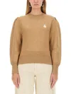 Isabel Marant Étoile Cropped Sweater With Voluminous Puff Sleeves In Neutral