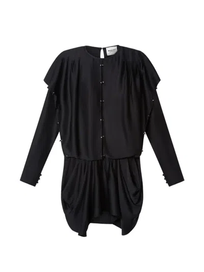 Isabel Marant Étoile Blissa Embellished Gathered Satin Mini Dress In Black