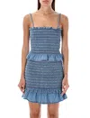 Isabel Marant Étoile Women's Djina Smocked Chambray Mini Dress In Blue