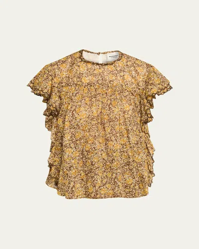 Isabel Marant Étoile Daliyane Floral Flutter-sleeve Blouse In Brown