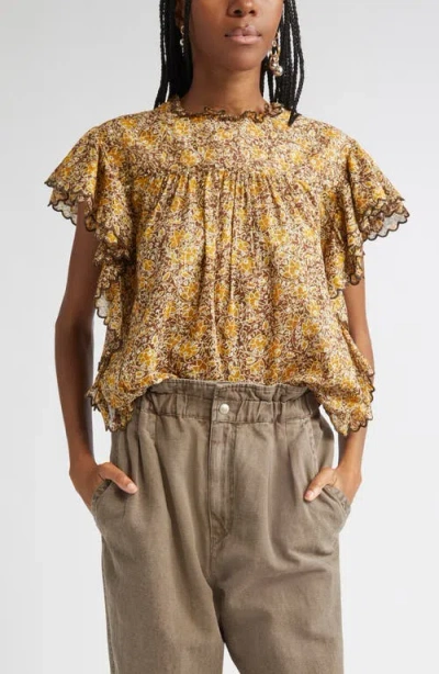 Isabel Marant Étoile Daliyane Floral Ruffle Detail Cotton Top In Multi