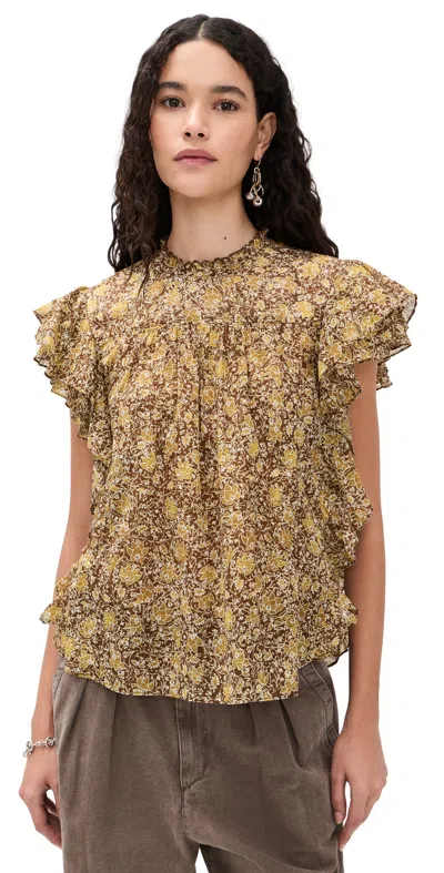 Isabel Marant Etoile Isabel Marant Étoile Daliyane Floral Ruffle Detail Cotton Top In Brown