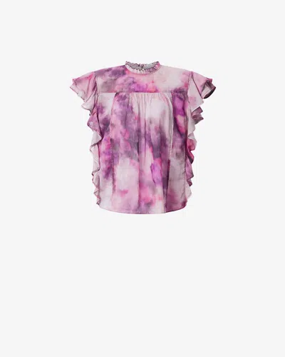 Isabel Marant Étoile Daliyane Tie-dye Cotton Ruffle Blouse In Pink