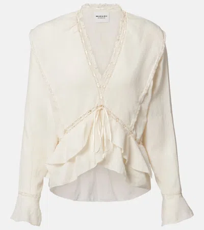 Isabel Marant Étoile Lace Trim Layered Long Sleeve Ruffled Top In Neutral