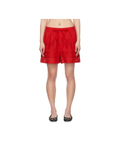 Isabel Marant Étoile Damina Crochet-trimmed Broderie Anglaise Organic Cotton-voile Shorts In Red