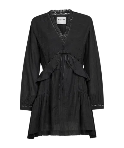 Isabel Marant Étoile Damya V-neck Lace Ruffled Mini Dress In Black