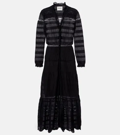 Isabel Marant Étoile Daniva Lace-trimmed Cotton Midi Dress In Black