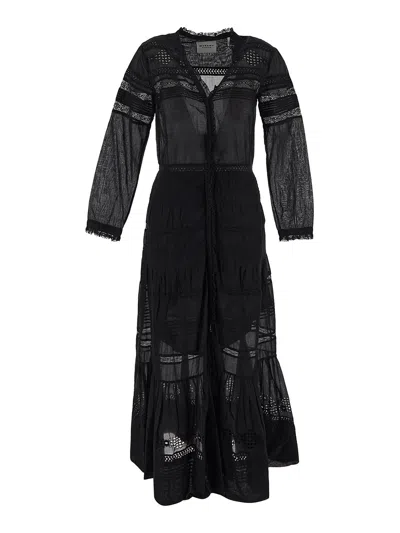 Isabel Marant Étoile Daniva Long Dress In Finely Worked Voile In Black