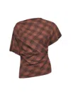 Isabel Marant Étoile Dark Bronze Checkered Cotton Neyela Asymmetric Top In Brown
