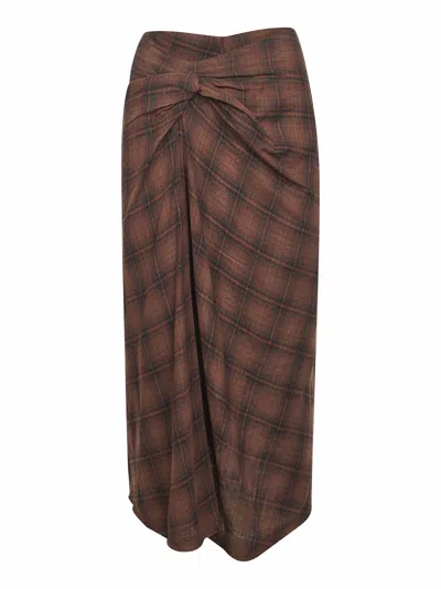 Isabel Marant Étoile Dark Bronze Checkered Cotton Nicole Midi Skirt In Brown