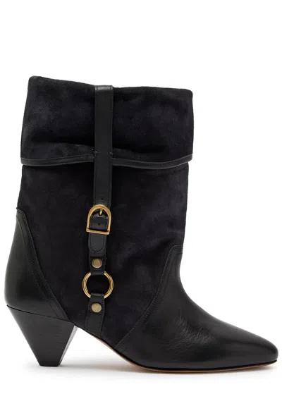 Isabel Marant Étoile Darner Buckle Suede Mid-calf Boots In Black