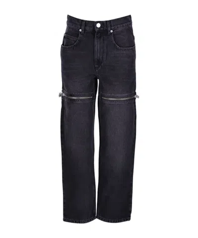 Isabel Marant Étoile Decorative Zip-detailing Tapered Jeans In Black