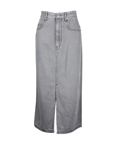 ISABEL MARANT ETOILE DENIM MIDI SKIRT IN GREY COTTON