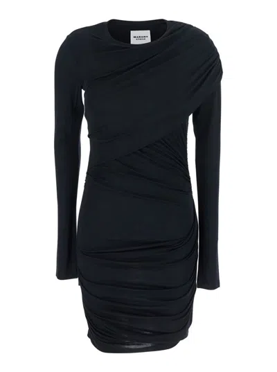 ISABEL MARANT ÉTOILE 'DENISE' BLACK DRESS WITH ROUND NECKLINE AND RUFFLE DESIGN IN FABRIC WOMAN
