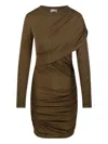 Isabel Marant Étoile Draped Long Sleeve Dress With Asymmetric Neckline In Green