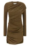 Isabel Marant Étoile Draped Long Sleeve Dress With Asymmetric Neckline In Green