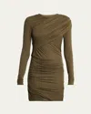 Isabel Marant Étoile Denise Long-sleeve Draped Mini Dress In Green