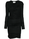 Isabel Marant Étoile Draped Jersey Mini Dress With Long Sleeves In Black