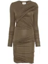 Isabel Marant Étoile Draped Long Sleeve Dress With Asymmetric Neckline In Brown