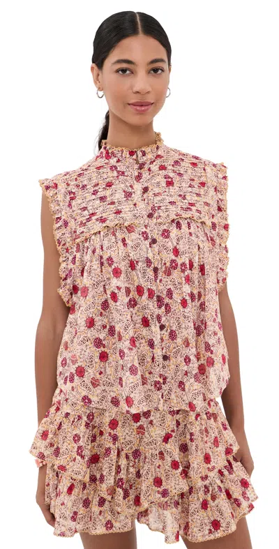 Isabel Marant Étoile Floral Shirt Cap Sleeves Ruffled Neckline In Neutral