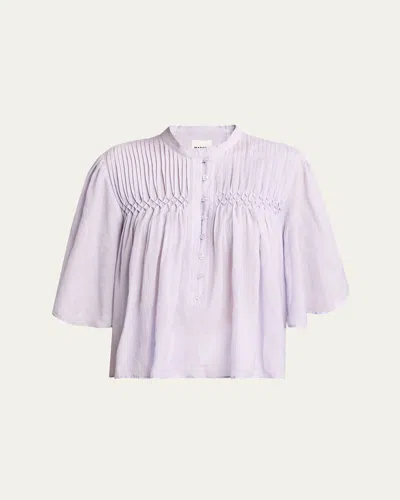Isabel Marant Étoile Destiny Short-sleeve Smocked Blouse In Baby Lilac