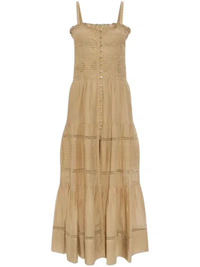 Isabel Marant Étoile Isabel Marant Etoile Divine Khaki Embroidered Straps Dress In Beige