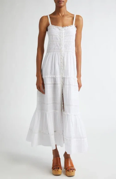Isabel Marant Étoile Divine Lace & Eyelet Detail Cotton Sundress In White