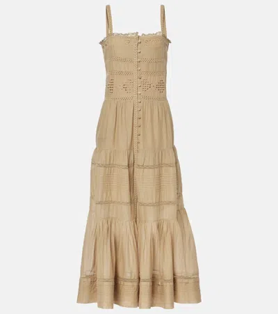 Isabel Marant Étoile Divine Lace-trimmed Cotton Maxi Dress In Brown