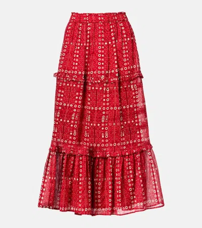 Isabel Marant Étoile Diya Tiered Printed Cotton-voile Midi Skirt In Red