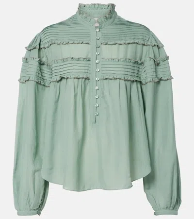 Isabel Marant Étoile Doana Cotton-blend Ruffled Blouse In Green