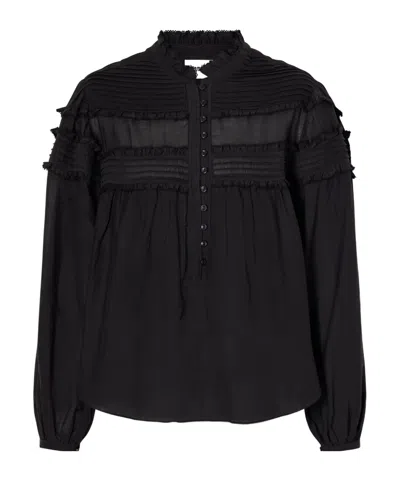 Isabel Marant Étoile Doane Ruffled Cotton-blend Voile Blouse In Black
