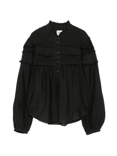 Isabel Marant Étoile Isabel Marant Etoile Cotton Shirt With Ruffles And Mandarin Collar In Black