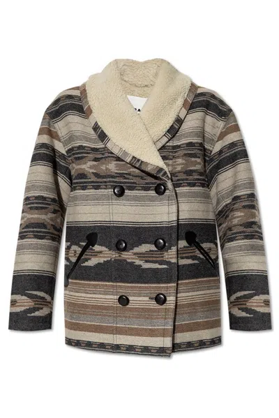 Isabel Marant Étoile Dorcas Faux Shearling-trimmed Peacoat In Multi