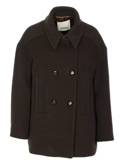 ISABEL MARANT ÉTOILE ISABEL MARANT ÉTOILE DOUBLE-BREASTED BROWN COAT WITH STRUCTURED COLLAR