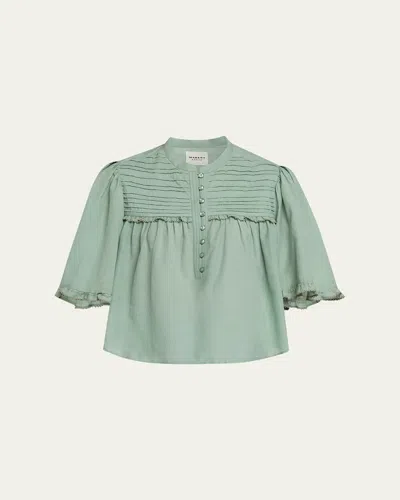 Isabel Marant Étoile Douna Pleated-bib Voile Blouse In Green