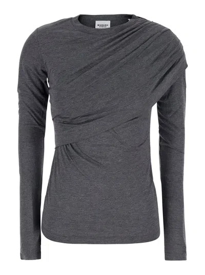 Isabel Marant Étoile Isabel Marant Etoile Draped Front Crew Neck Viscose Top For Women In Gray