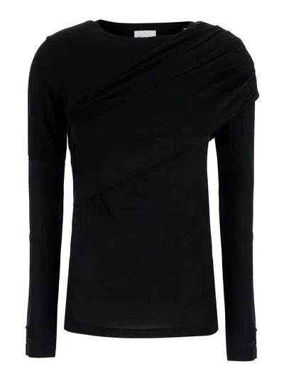 Isabel Marant Étoile Isabel Marant Etoile Draped Front Viscose Top With Crew Neck And Long Sleeves In Black