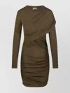 Isabel Marant Étoile Draped Long Sleeve Dress With Asymmetric Neckline In Green