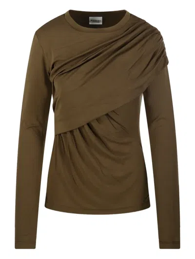 Isabel Marant Étoile Dressi Draped Long-sleeve Jersey Top In Brown