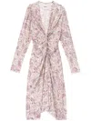 Isabel Marant Étoile Printed Paisley Knot Detail V-neck Midi Dress In Ecru Purple
