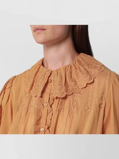 Isabel Marant Étoile Dress Elastic Waist Embroidered High Collar In Brown