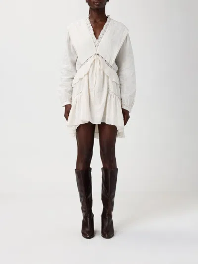 Isabel Marant Étoile Damya Lace-trimmed Cotton-blend Mini Dress In Neutral
