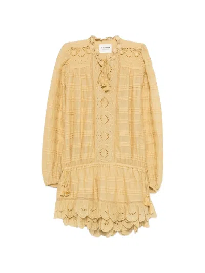Isabel Marant Étoile Preya Dress Lace Mesh Ruffles Embroidery In Yellow
